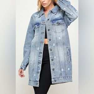NWT Distress Denim Mid length Jacket size Large